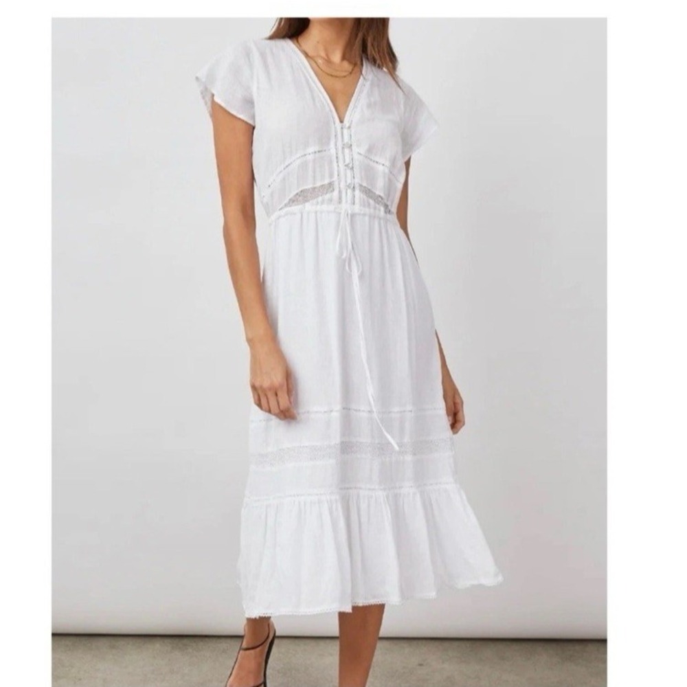 Rails White Midi Dress with Crochet Trim